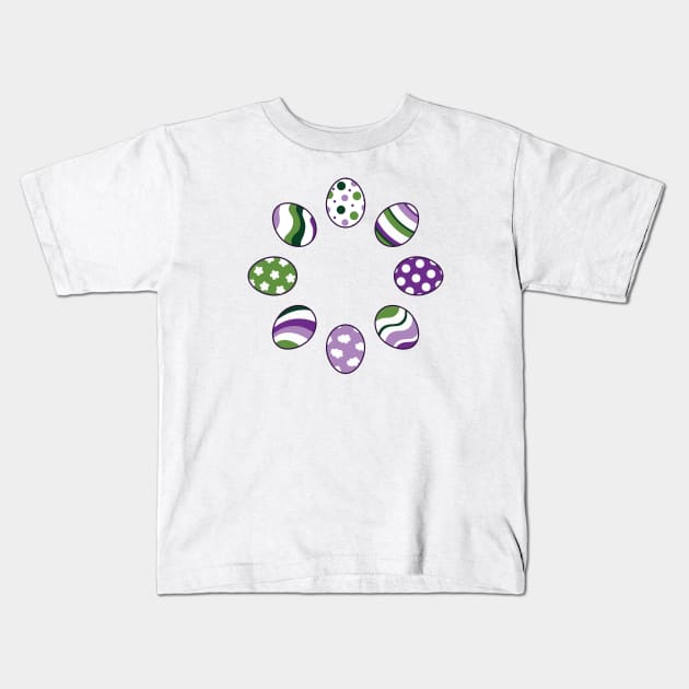 Eggs | Purple Green | Stripes | Dots | Clouds | White Kids T-Shirt by Wintre2